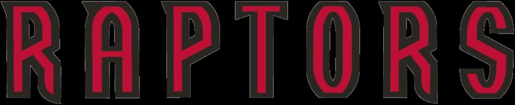 Logo oficial do Toronto Raptors em vermelho e preto (Logo oficial do Toronto Raptors; imagem não é do confronto da pré-temporada.)