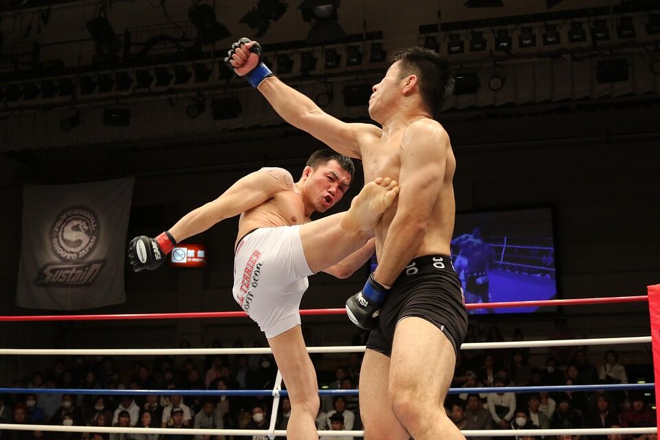 Luta de MMA em evento no Japão, cena ilustrativa de nocaute em combate (Imagem ilustrativa: evento de MMA no Japão, sem relação direta com os lutadores citados na matéria.)