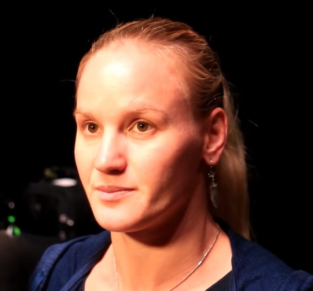 Valentina Shevchenko em entrevista, foto de arquivo de 2018 (Foto de arquivo: Valentina Shevchenko em 2018.)